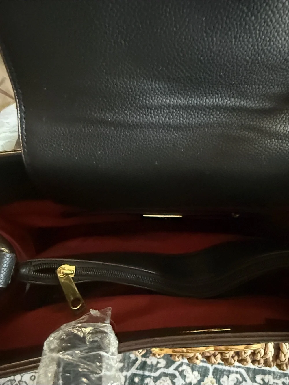 Black Quilted Top-Handle Satchel with Gold Hardware